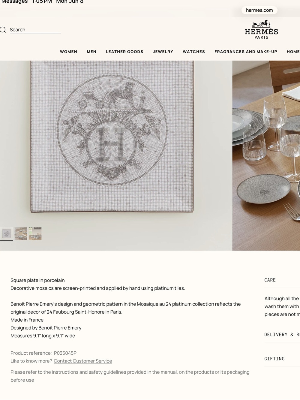 HERMES MOSAIQUE au 24 PLATINUM SQUARE PLATE n5 - Picture 2 of 9